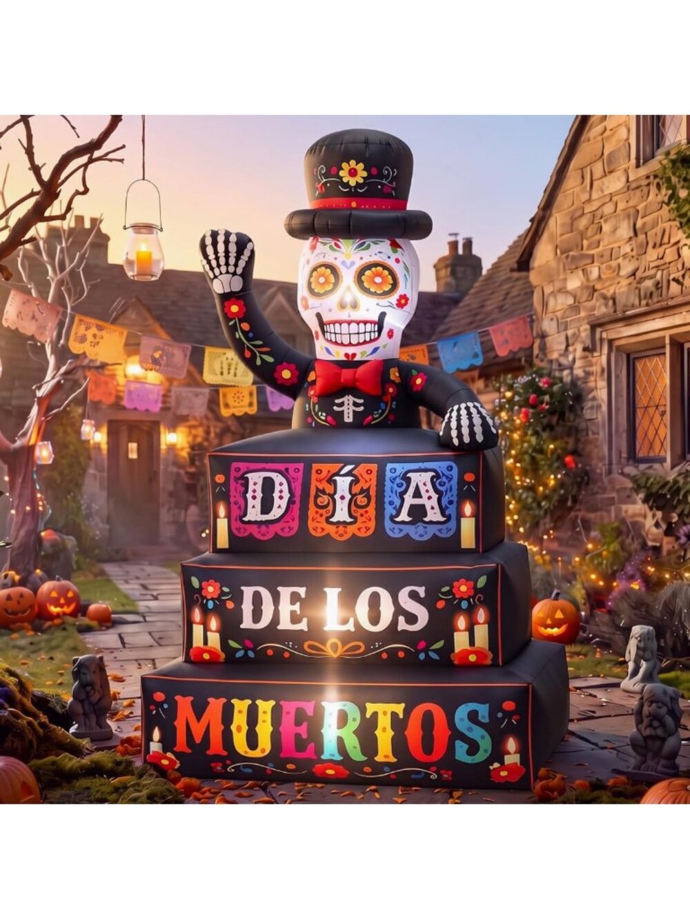 5ft Lighted Sugar Skull Inflatable - Dia De Los Muertos Yard Decor, Halloween